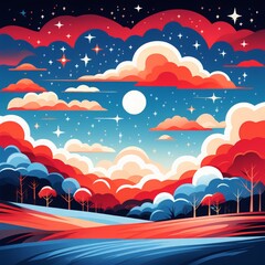 Canvas Print - vector illustration of a starry sky with stars, moon and stars