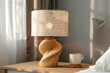 Modern Table Lamp on Nightstand with Cozy Bedroom Background