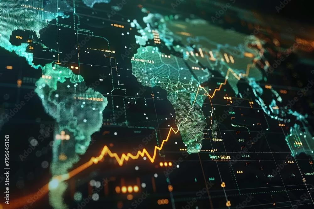 4k HUD graph with rising up arrow and bar stats,Financial data,diagrams ...