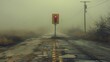 A haunting image of an abandoned highway, shrouded in fog, with a solitary, malfunctioning traffic signal evoking post-apocalyptic despair.