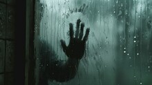 A Mysterious Handprint Lingers On A Misty Window While A Lurking Shadow Adds An Eerie Touch, Ideal For Horror Film Promotion.