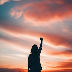 Poster - young woman with raised hands