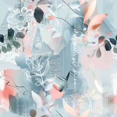 Wall Mural - Abstract Floral Collage with Pastel Tones and Modern Textures