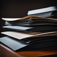 Poster - stack of black and brown paper on a wooden table background