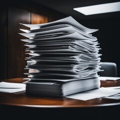 Sticker - stack of paper documents on the table. business concept.