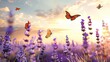 blooming lavender flowers and fluttering butterflies, capturing the serene beauty of nature in full bloom.