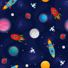 Wall Mural - space cartoon seamless pattern. cute design for