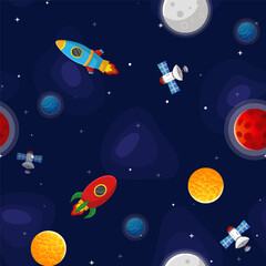 Wall Mural - space cartoon seamless pattern. cute design for