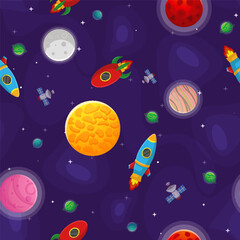 Wall Mural - space cartoon seamless pattern. cute design for