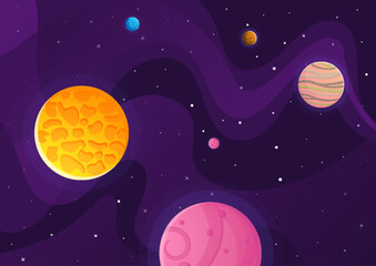 Poster - Space cartoon background. Cute design for landing