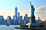 Fototapeta  - The beautiful  New York skyline featuring the Statue of Liberty, Ai generated