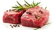 Raw beef steaks with rosemary and black pepper. Close-up culinary photography.