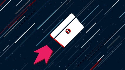Poster - Chest symbol flies through the universe on a jet propulsion. The symbol in the center is shaking due to high speed. Seamless looped 4k animation on dark blue background with stars