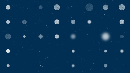 Poster - Template animation of evenly spaced checker game symbols of different sizes and opacity. Animation of transparency and size. Seamless looped 4k animation on dark blue background with stars