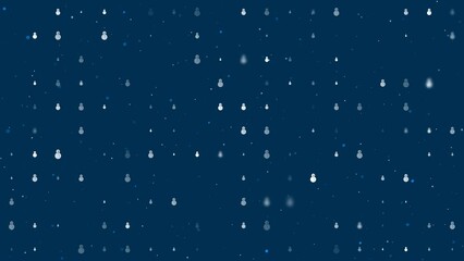 Poster - Template animation of evenly spaced Christmas snowmans of different sizes and opacity. Animation of transparency and size. Seamless looped 4k animation on dark blue background with stars
