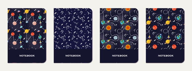 Wall Mural - school diary cover design with childish galaxy.