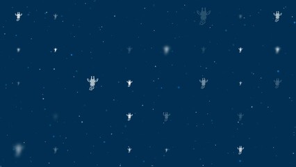Poster - Template animation of evenly spaced giraffe head symbols of different sizes and opacity. Animation of transparency and size. Seamless looped 4k animation on dark blue background with stars