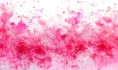 Pink watercolor paint splash blotch background with fringe bleed wash and bloom design, isolated blobs of red paint on old vintage watercolor paper texture grain. Pastel banner for copy space