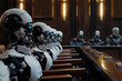Dystopian Courtroom with Robotic Judge and Jury
