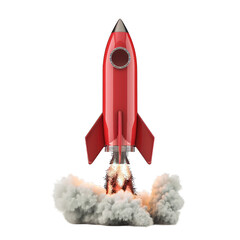 Sticker - The red rocket being launched, the road to success concept isolated on transparent background