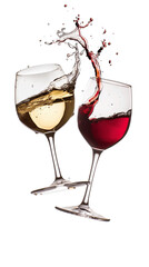 Red and White Wine Glasses Toasting with Splash - Isolated on White Transparent Background, PNG
