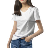 Fototapeta Na drzwi - Young girl dressed in blank white t-shirt isolated on transparent or white background