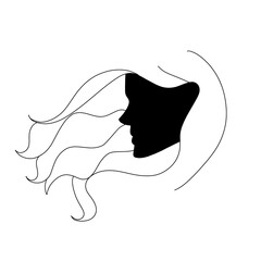 Wall Mural - Girl profile silhouette logo with long hair illustration on white background, hairstyle, haircare, hairstyle 