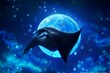 Plastic-free oceans for a brighter tomorrow! proclaimed by a graceful manta ray gliding gracefully in a gala globe