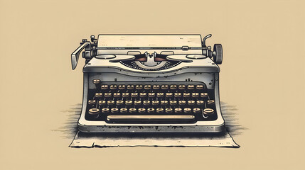 A simple line art of a vintage typewriter with a single sheet of paper