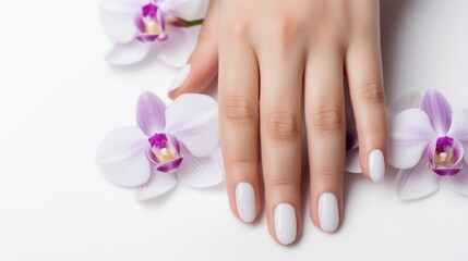 Wall Mural - Manicure and Hands Spa. Beautiful Woman hand closeup. Manicured nails and Soft hands skin. Beauty treatment. Beautiful woman's nails with beautiful baby boomer manicure,