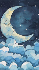 Wall Mural - watercolor painting style of moon in the night as symbol for good sleep or dreams 