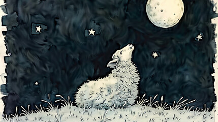 Wall Mural - symbolic image in painting style with a sheep for good sleep