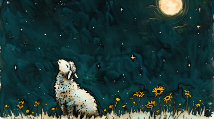 Wall Mural - symbolic image in painting style with a sheep for good sleep