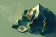An isometric mountain landscape with a compass captures the geometric beauty of nature's adventures AI Generated.