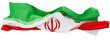 Vibrant Waving Flag of Iran with Traditional Islamic Patterns and National Emblem