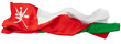 Elegant Flowing Flag of Oman with Traditional Dagger and Swords Emblem