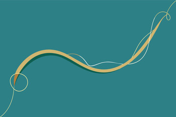 Wall Mural - Abstract teal background with a gold wavy line that twists and turns across the image.