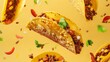 © Evgeny - Tasty taco pieces falling on colorful backdrop, traditional mexican cuisine food concept