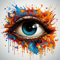 Wall Mural - Watercolor human eye close up with colorful paint vector, clipart Illustration, Generative Ai