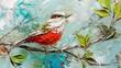 Colorful bird on a tree branch. Oil painting on canvas. Ai generative.