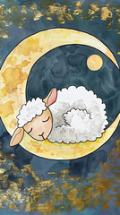 Wall Mural - symbolic image in painting style with a sheep for good sleep