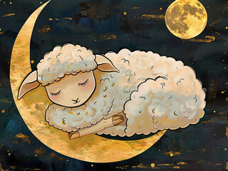 Wall Mural - symbolic image in painting style with a sheep for good sleep