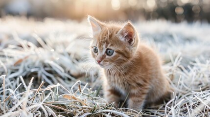 Poster - Small orange kitty rests grass