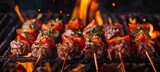 Fototapeta  - Grilled Skewers with Meat and Vegetables