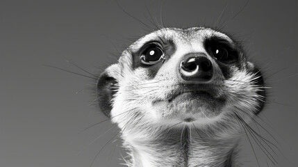 Poster -   A tight shot of a meerkat's face with its eyes fully opened and directly gazing forward