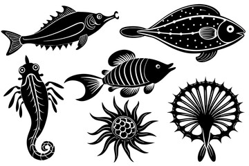  Various small sea creatures vector silhouette 