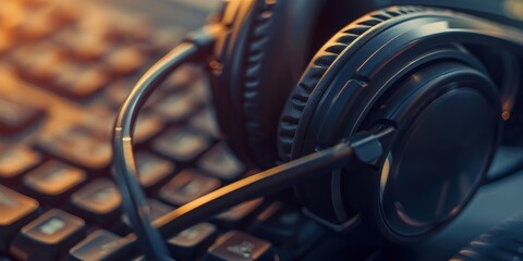 Aufkleber - A Pair of Headphones Amidst a Network of Digital Connectivity Symbolizing Modern Communication and Support, Generative AI