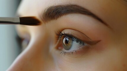 Makeup artist applying mascara on eyes of a beautiful young woman.