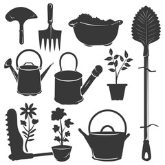 Silhouette gardening equipment black color only