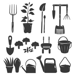 Silhouette gardening equipment black color only